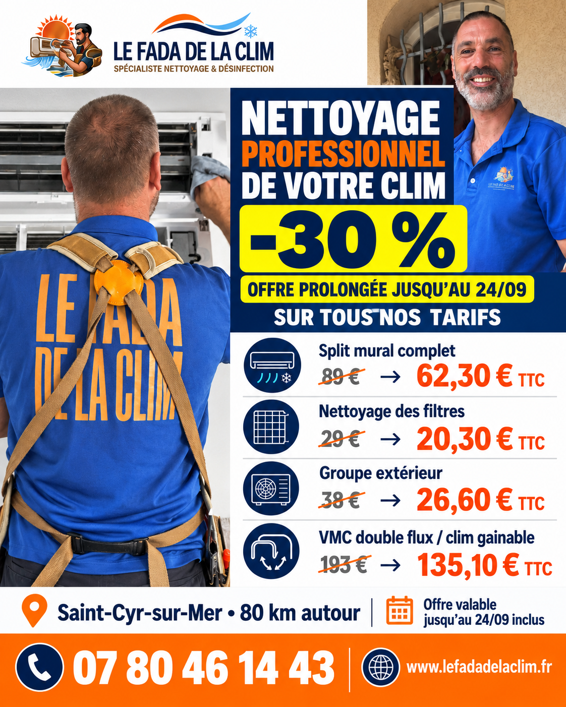 Promotion de 30 % sur le nettoyage professionnel de climatisation jusqu’au 24 septembre